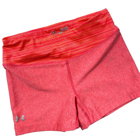 Under Armour Mid Rise Shorts Pink Orange HeatGear Shorty Compression Tight XS - Picture 10 of 10
